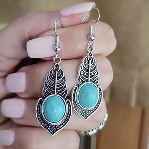 Turquoise Embellished Feather Drop Earrings